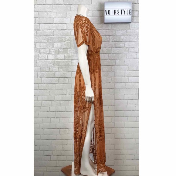 🚨 1 LEFT 🚨 BOHO LACE DEEP V NECK MAXI DRESS - Picture 4 of 5